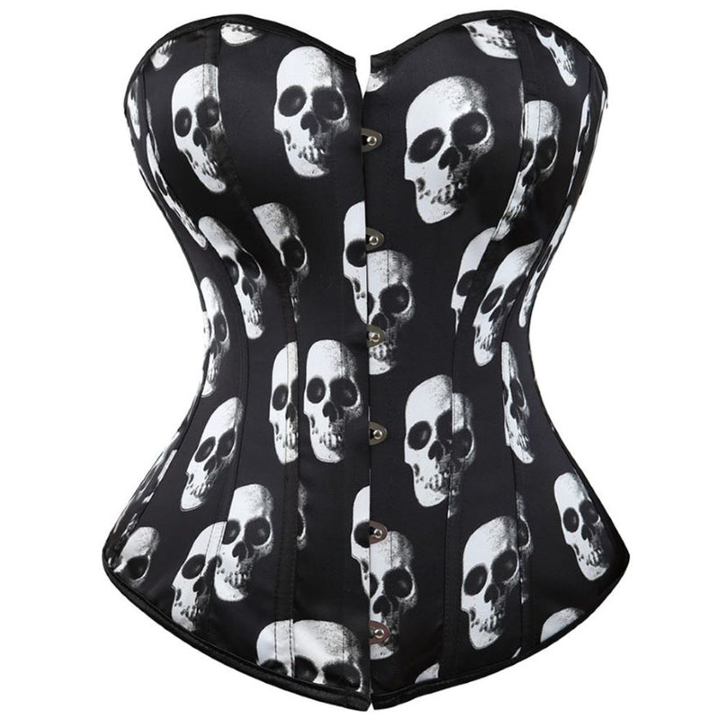 Gothic Skull Print Lace Up Boned Overbust Corset