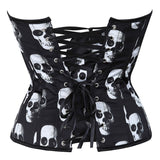 Gothic Skull Print Lace Up Boned Overbust Corset