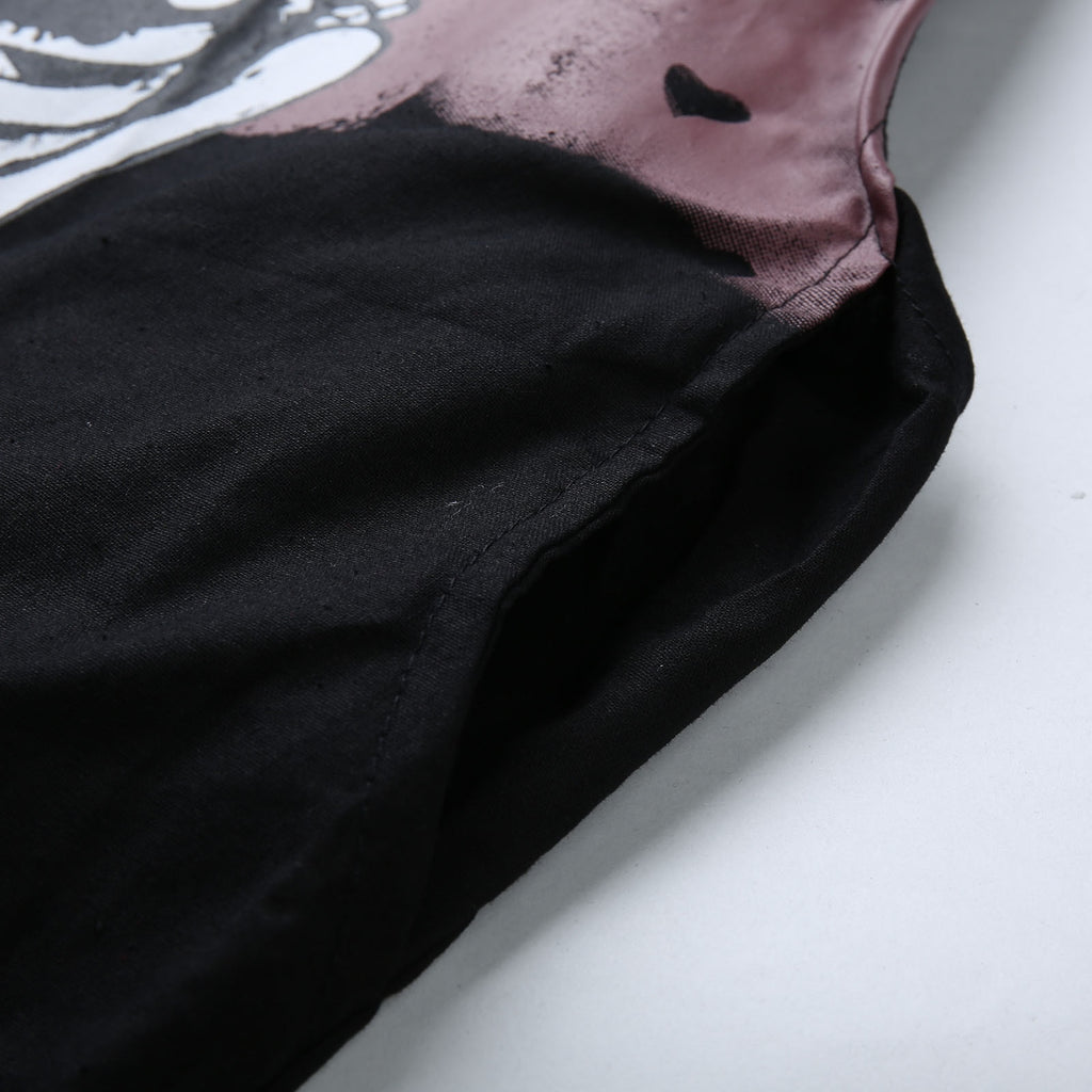 Skeleton & Black Cat Print Casual Sleeveless Pocket  Overalls