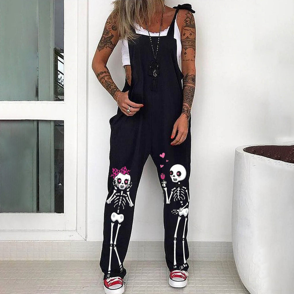 Cheeky Skeleton Print Black Casual Loose Printed Overalls For Women –  Skulls Expo