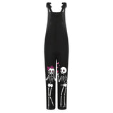 Cheeky Skeleton Print Black Casual Loose Printed Overalls For Women