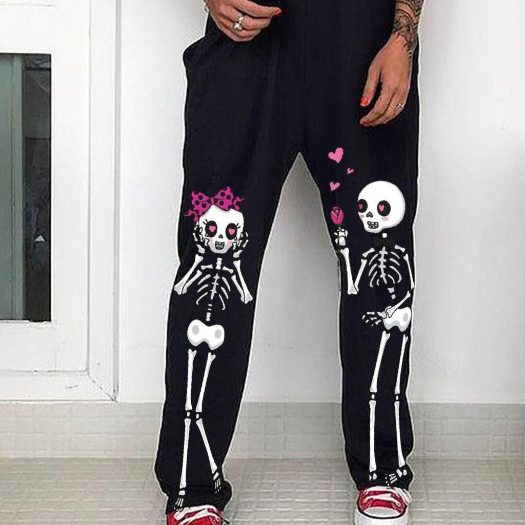 Cheeky Skeleton Print Black Casual Loose Printed Overalls For Women