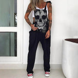 Large Skull Print Women's Casual Loose  Printed Overalls