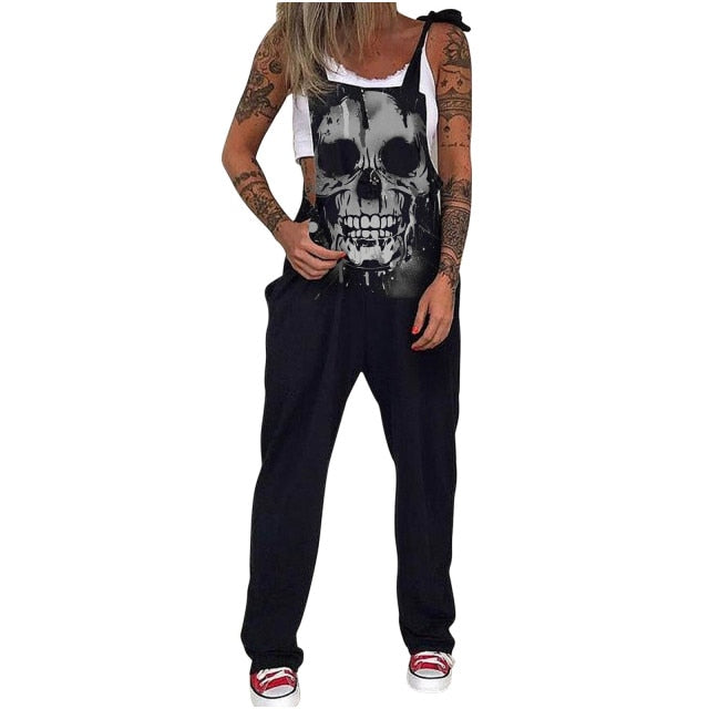 Large Skull Print Women's Casual Loose  Printed Overalls