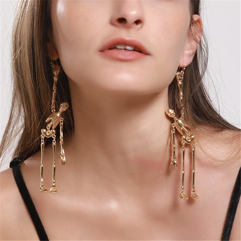 Skeleton Exaggerated Long Drop Earrings