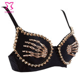 Gold Skull Hand Punk Bra Push Up Strapless Bra