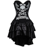 Silver Skull Pattern Cotton Corset & Satin Dress