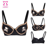 Black Gothic Bralette Gold Skull Stud Brassiere
