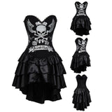 Silver Skull Pattern Cotton Corset & Satin Dress