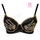 Gold Skull Hand Punk Bra Push Up Strapless Bra