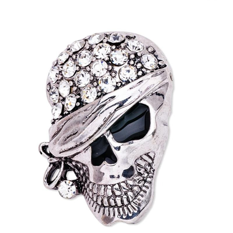 Punk Rock Gold & Silver Rhinestone Skull Brooche Pin