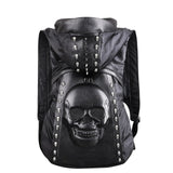 3D Skull Leather Backpack with Hood Cap