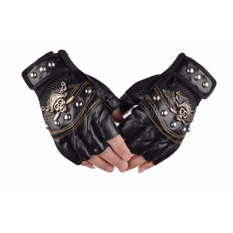 Half Fingers Pirate Skull Gloves