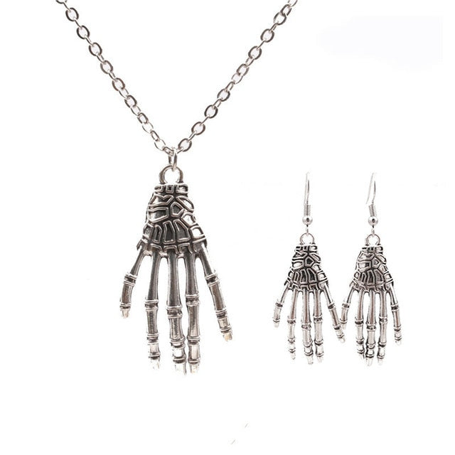 Skull Hand Earrings+Necklace Jewelry Set