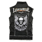 Men's Black Denim Skull Vest