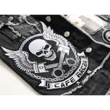 Men's Black Denim Skull Vest