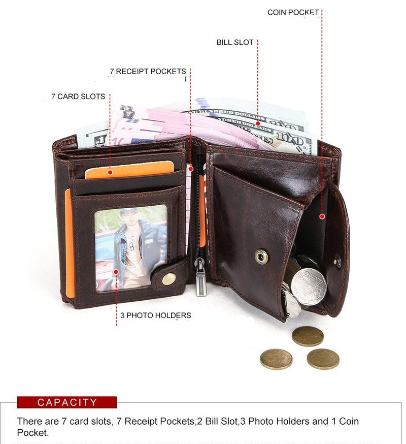 Men's Skull Wallet Real Genuine Leather Purse with Iron Chain